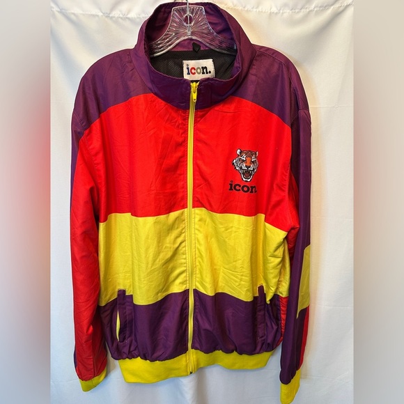 Icon. Tiger SET 2XL Colorblock 90s Style Track Jacket & Shorts Purple Yellow Red - Picture 3 of 13